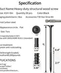 Heavy Duty Structural Screws With T30 Driver Bit And Self Tapping Tip For Seamless Woodworking and decking builds, 8-inch carbon steel screw.