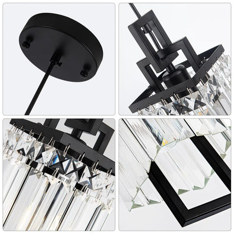 Modern Black Pendant Light Fixture For Kitchen Island And Dining Area With Crystal Shade Industrial Glam Hanging Chandelier close-up