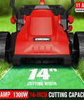 Corded Electric Lawn Mower With 14 Inch Cut And 11 Amp Motor, 30 L Grass Catcher, Upgraded Copper Torque For Dense Lawns, Quiet And Low Maintenance, No Gas, Quick Start, Ideal For Small To Medium Yards, front view