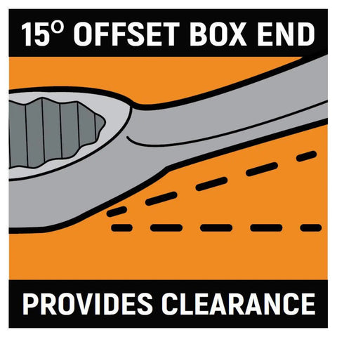Diagram showing off corner box end of 6 point combination wrench fifteen sixteenth inch for tight hex fasteners clearance