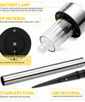 Components of Outdoor Solar Pathway Lights 12 Pack Stainless Steel Waterproof LED Landscape Lighting For Yard Patio Walkway Garden Lawn Cool White Solar Powered Easy Install Durable LED Garden Light Set shown.
