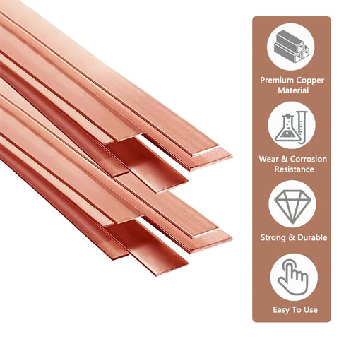 Two Twelve Inch Copper Flat Bars One Eighth Inch Thick One Inch Wide 99.98 Percent Pure C110 Copper For Electrical Connectors DIY Projects Electroplating And Crafting High Conductivity Bar Set