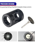 Cordless Tungsten Electrode Sharpener Grinder With 12 Holes For TIG Welding, close-up of sharpening head and cutting disc