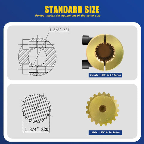 Gutsy Drop In Pto Extension Adapter For Tractors Featuring 1 3 4 Male By 20 And 1 3 8 Female By 21 Splines dimensions and designs.