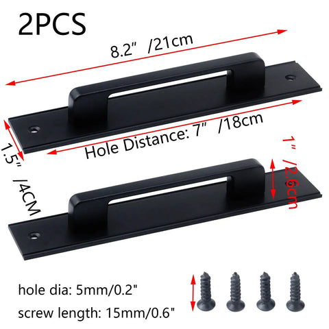 Premium Black Barn Door Pull Handles 2 Piece Set Heavy Duty Aluminum Sliding Closet Hardware With Rustproof Coating dimensions and details.