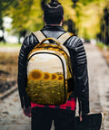 Man wearing Sunflower Farm Barn Landscape Backpack For Daily Carry And Everyday Use Unisex Large Capacity Daypack with polyester.