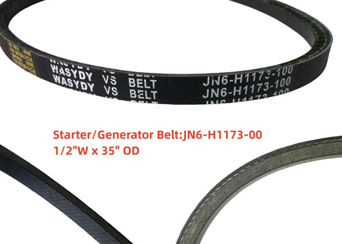 Beefed-Up Golf Cart Clutch Drive Belt And Starter Generator Belt Kit for Yamaha with JN6-H1173-00 label, size 1/2"W x 35" OD