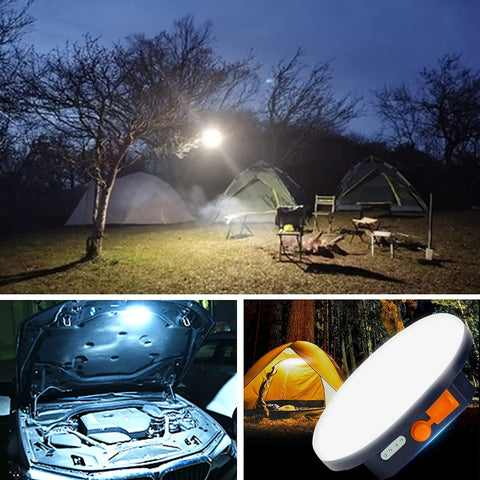 Dual Pack 10000mAh Rechargeable Tent Light With 3000LM Output illuminating camping site and car hood in dark settings