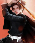 Anime character wielding a katana and wearing a White Katana Sword Belt Leather Holder For Demon Slayer Cosplay Dope Adjustable Sheath Holster.
