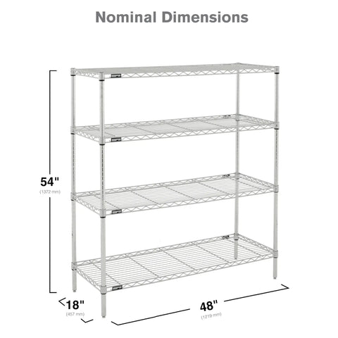 Badass Commercial Grade Wire Shelving System With Four Tier Adjustable Mobile Storage Rack For Garage Kitchen And Pantry Organization NSF Certified Hella Solid Chromate Finished 18 X 48 X 54 Inches