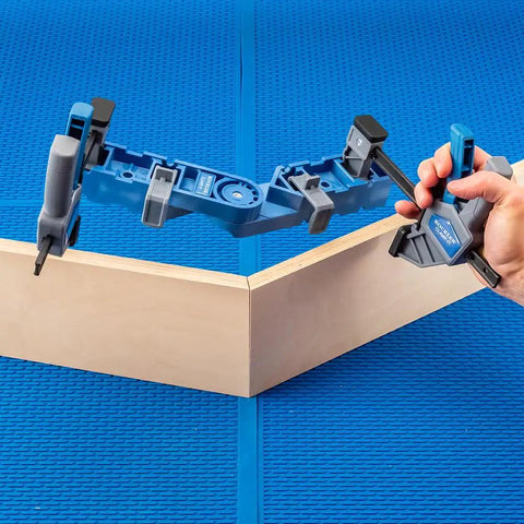 Versatile Adjustable Assembly Square Clamp For Woodworking From 45 To 315 Degrees holding a 90-degree wooden frame joint
