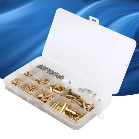 Brass M3 Hex Standoff Spacer Kit 300 Piece Screw Set For Motherboards, Electronics Enclosures, 3D Printers And DIY Projects Tarnish Resistant Zinc Plated Hardware Includes 5mm To 20mm Length Variants, open case with brass spacers and screws