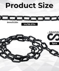 Black Plastic Chain Links Kit 3 Ft Long 6mm Links With 5 S Hooks For Barriers Crowd Control Parking Fences Gates Concerts
