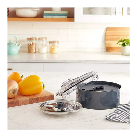 Dicing Accessory Kit For FP13 And SPF13 Food Processors With Dicing Blade, Grid, Cleaning Tool, Storage Case on kitchen counter.