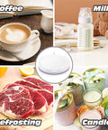Smart Automatic Mug Warmer With Gravity Induction For Coffee And Tea Keeps Beverages Smooth And Hot All Day Office Desk Essential with coffee and milk.
