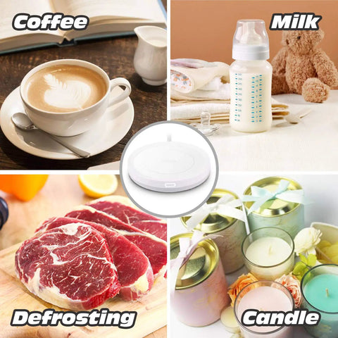 Smart Automatic Mug Warmer With Gravity Induction For Coffee And Tea Keeps Beverages Smooth And Hot All Day Office Desk Essential with coffee and milk.