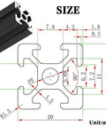 31.5 Inch 2020 Aluminum Extrusion T Slot Rail European Standard Anodized Black Linear Rail diagram with measurements