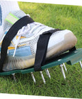 Lawn Aerator Shoes Spikes Replacement Pegs 1.77 Inch Metal Stakes for Yard and Garden Soil Aeration on shoe in use
