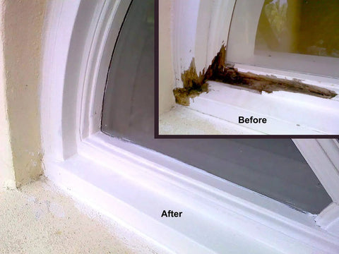 WoodEpox Kit Pro Grade 2 Pint 2 Part Structural Epoxy Adhesive Filler For Wood restoring window sill before and after