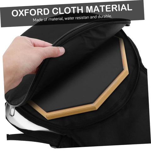 Durable Portable Drum Storage Bag In Black Oxford Fabric For Practice Pads Percussion Gear And Accessory Organizer open zipper showing hexagon hardware inside