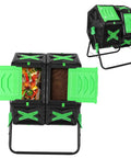 Efficient 140L Dual Chamber Compost Tumbler With Sliding Door Heavy Duty Rotating Outdoor Bin For Yard And Garden No Hassle Setup