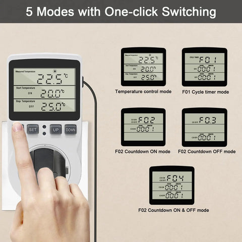 Smart Digital Thermostat Outlet Plug For Heating And Cooling 120V 15A Temperature Controller with Celsius Fahrenheit Display