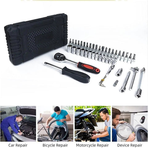 47-Piece Green Repair Tool Set with Badass Dual Component Rubber Grip and Quick Release Reverse Switch for Boss-Level Home Fixes in a sturdy case.