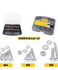 456 Piece 304 Stainless Steel Hex Bolts Nuts And Washers Set M4 M5 M6 Assortment Kit For Home DIY Auto Repair And Metalwork Heavy Duty Durable Fasteners For Strong Long Lasting Threaded Connections Pro Grade Quality, M4 M5 M6 sizes in case