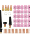 58 Piece Pro Grade TIG Welding Torch Kit For WP9 WP20 WP25 With Stubby Back Cap Copper Collets Gas Lens Ceramic Nozzles