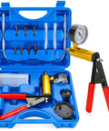 2 In 1 Handheld Vacuum Pump Brake Bleeder Kit For Motorcycle With Vacuum Gauge And 0 To 30 In Hg Range For Precise Brake Bleeding Auto Diagnostics Includes Adapters And Quick Connect Fittings, blue case