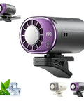 Clip On Car Fan With LED Display Portable USB Rechargeable Bladeless Cooling Mini Fan 360 Degree Swivel in purple color