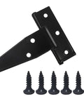 Eight Pieces Four Inch Galvanized T Shaped Hinge Set including screws, black iron with imitation galvanized coating, corrosion resistant.