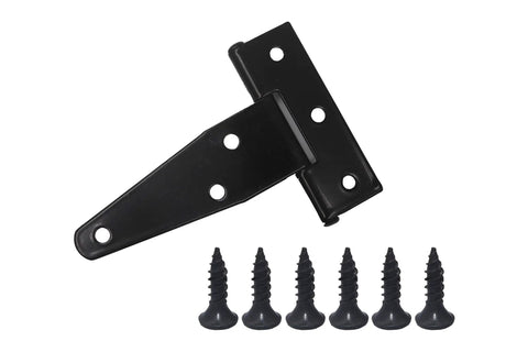 Ten Pack 3 Inch Galvanized T Shaped And Triangular Door Hinges In Black Iron With Imitation Galvanized Coating For Corrosion And Rust Resistance.