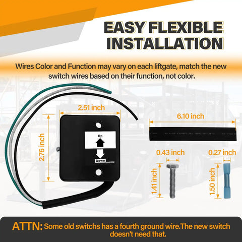 3-Wire Liftgate Control Switch Kit For Tuck Under Style Gates Replaces OEM Parts 80001431 80000429 80000425 dimensions.