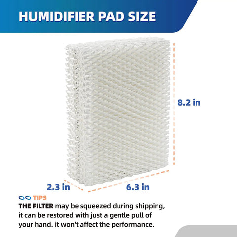 Replacement HDC12 Humidifier Wick Filters ES12 4 Pack For Plug And Play showing 8.2"x6.3"x2.3" filter dimensions