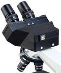 Close-up of 3MP USB Digital Microscope With Halogen Illumination, 40X To 2000X Magnification, showing binocular eyepieces.