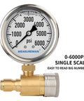 Glycerin Filled Two And A Half Inch Pressure Washer Gauge Kit Pro Grade With 0-6000 PSI Range Three Eighths Inch Quick Connect