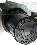 Close-up of inline air regulator end cap with push-to-lock text and 3/4" NPT fitting