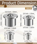 Rock Solid Stainless Steel Dowel Pins Center Point Set With 40 Pieces Precision Drilling Template showing size dimensions of each pin.