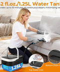 Handheld One Point Two Five Liter Steam Cleaner With Killer Steam Power And Fast High Output For Chemical Free Auto Wash And Kitchen Or Garage Grease Removal In Smooth White Design That Beats Every Stain Dead in use on couch stains.