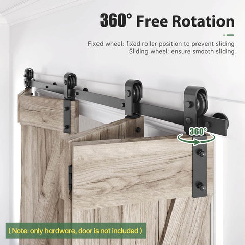 52 Inch Bifold Sliding Barn Door Hardware Track Kit With Side Mounted Black J Shape Rollers for Four 12 Inch Bi Fold Doors