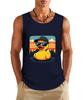 Mens Sleeveless Gym Tank Top With Dope Rubber Duck Graphic Wearing Sunglasses And Cap Cotton SweatWicking Workout Tee For Men Breathable Muscle Tank