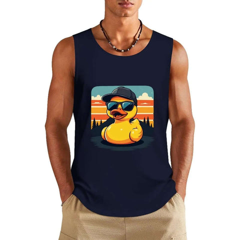 Mens Sleeveless Gym Tank Top With Dope Rubber Duck Graphic Wearing Sunglasses And Cap Cotton SweatWicking Workout Tee For Men Breathable Muscle Tank