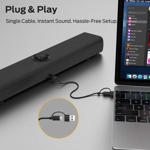 Boomin HiFi PC Speakers With Bluetooth 6.0 Dual 50mm Drivers Delivering 24W Peak Power RGB Light Bar USB C connected to laptop
