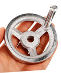 Two Piece Beefy Carbon Steel Lathe Hand Wheel Replacement With Chrome Plated Handle Durable Metal Handwheel For Secure Installation And Precise Milling Machine Adjustments held in hand