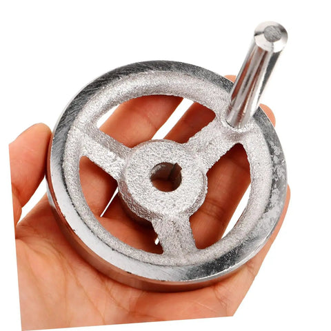 Two Piece Beefy Carbon Steel Lathe Hand Wheel Replacement With Chrome Plated Handle Durable Metal Handwheel For Secure Installation And Precise Milling Machine Adjustments held in hand