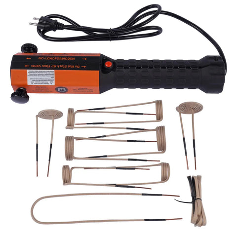 Induction Heater 1100W 110V Handheld Tool With 10 Coils for loosening bearings and nuts, showing power cord and coils.