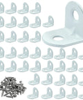 Forty Piece Heavy Duty White L Bracket Corner Brace Kit With Screws Solid Metal right angle brackets for shelving projects.