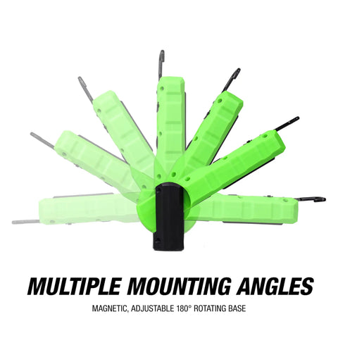 Workhorse 7 Inch Dual Mode LED Work Light With Magnetic Base And 360 Degree Hook shown in multiple mounting angles