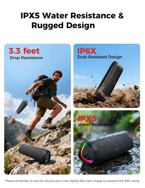 Man hiking with Beast Bluetooth Speaker Portable Wireless IPX5 Waterproof With 20 Hour Playtime And TWS Pairing BT5.3